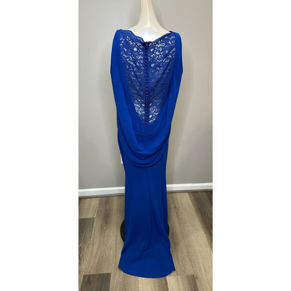 Talbot Runhof Floral Lace & Cady Cold-Shoulder Gown in Royal US10 $2450 - Picture 8 of 12